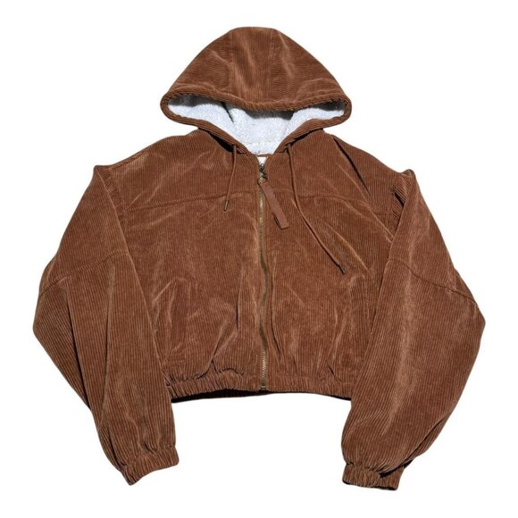 Ashely Sunrise Collection Sherpa Lined Full Zip Corduroy Cropped Jacket Womens L - Picture 1 of 6